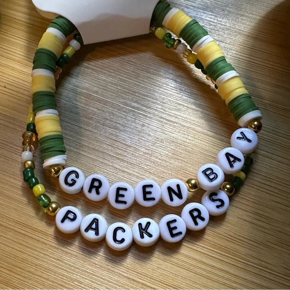 Green Bay Packers Football Fan Bracelet Set - Flexible Fit -‎ Sports Jewelry